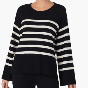 KATE SPADE SOFT KNIT STRIPED CREWNECK SWEATER LOUNGE CLASSIC BLACK MED
